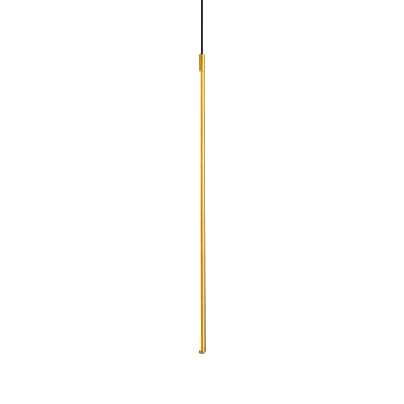 Minimalist Metallic Led Linear Pendant Lamp In Black/Gold With Warm/White Light - Suspended