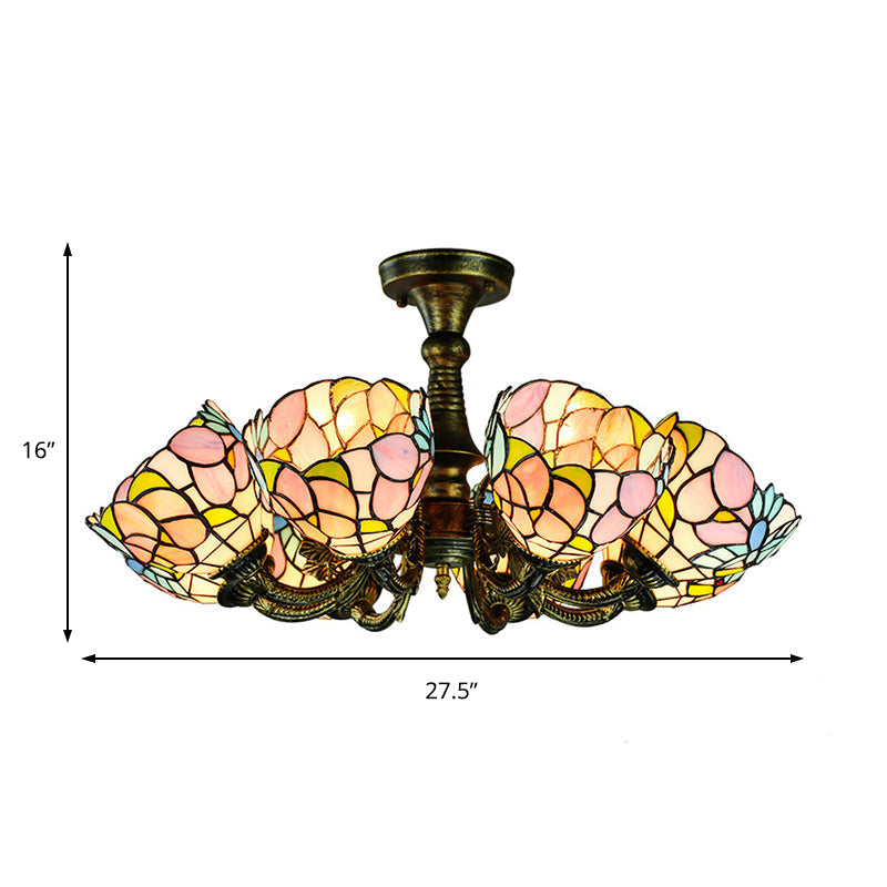 Rustic Stained Glass Chandelier With Multi-Light Suspension & Bronze Accents