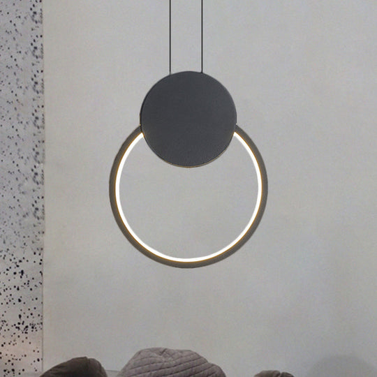 Modern Metal Ceiling Pendant Lamp In Led Black For Bedroom - Warm/White Light / White Round
