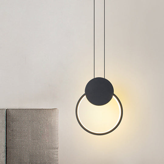 Modern Metal Ceiling Pendant Lamp In Led Black For Bedroom - Warm/White Light