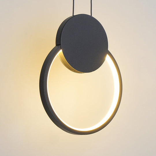 Modern Metal Ceiling Pendant Lamp Kit - Led Black Hanging Light In Warm/White For Bedroom