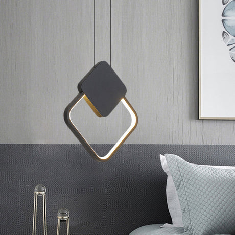 Modern Metal Ceiling Pendant Lamp In Led Black For Bedroom - Warm/White Light
