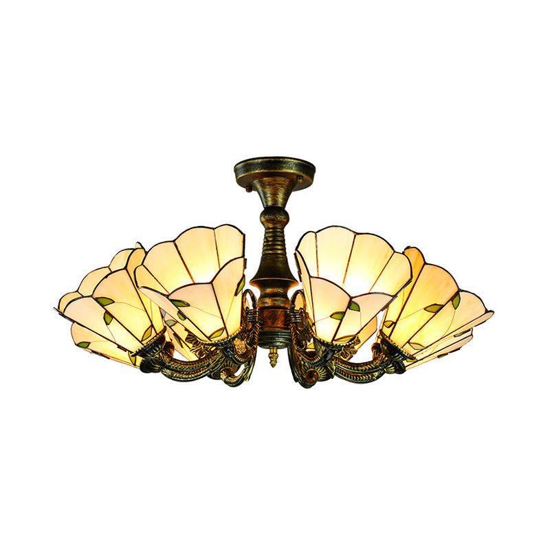 Rustic Stained Glass Chandelier With Multi-Light Suspension & Bronze Accents