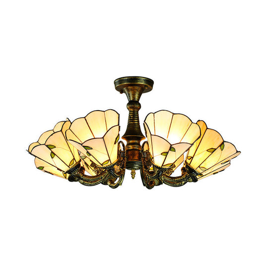 Rustic Stained Glass Chandelier With Multi-Light Suspension & Bronze Accents