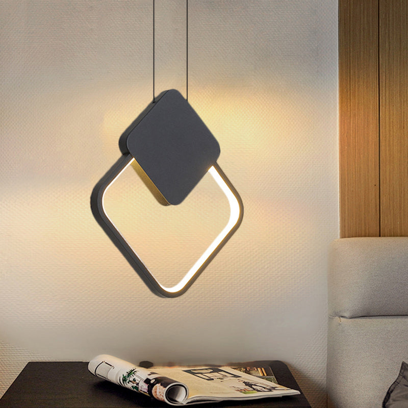 Modern Metal Ceiling Pendant Lamp Kit - Led Black Hanging Light In Warm/White For Bedroom