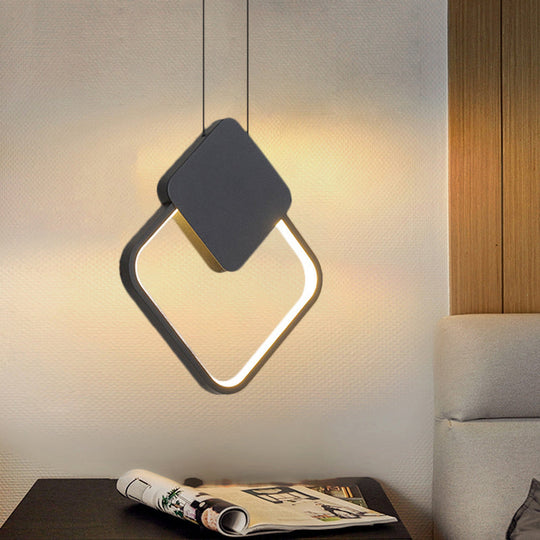 Modern Metal Ceiling Pendant Lamp Kit - Led Black Hanging Light In Warm/White For Bedroom