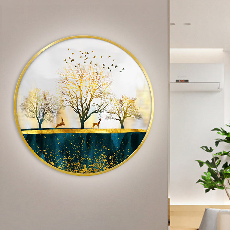 Green Asian Led Wall Mounted Light With Elk Bird And Tree Pattern / B