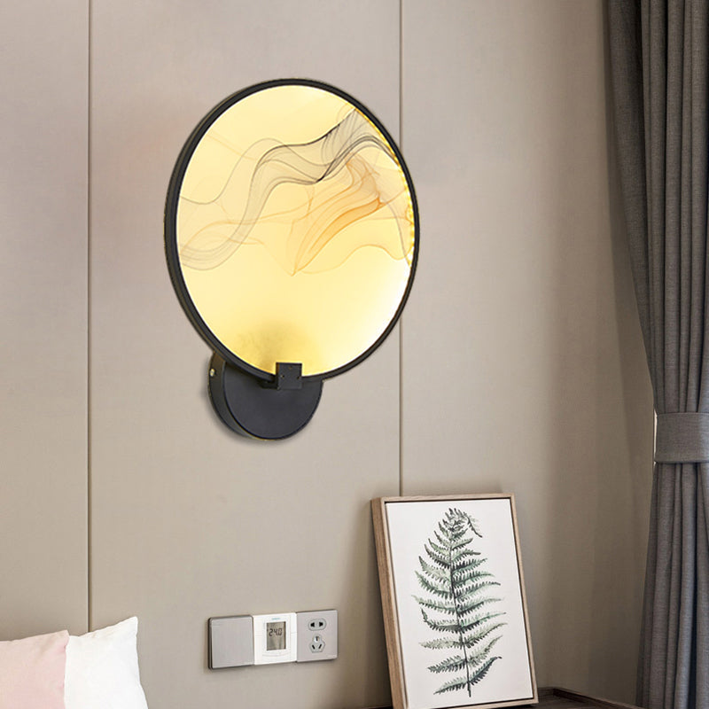 Silk Flush Wall Mural Sconce: Circle Design Led Mounted Lighting Fixture In Asia Fabric White/Beige