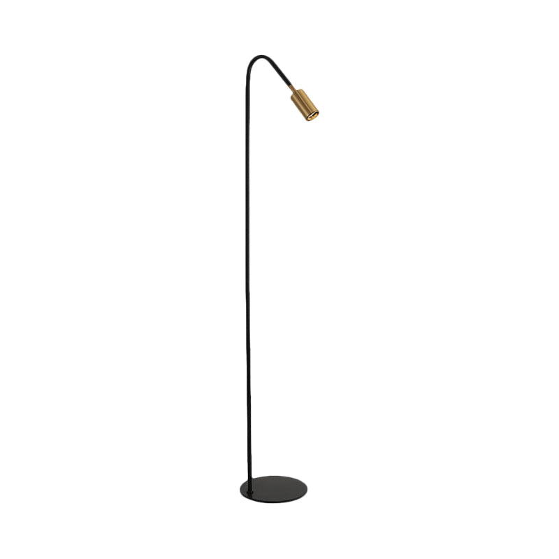Modern Tubular Floor Light - Black Metal 1 Head Living Room Lighting With Curved Arm