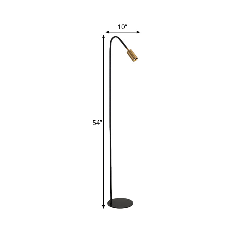 Modern Tubular Floor Light - Black Metal 1 Head Living Room Lighting With Curved Arm