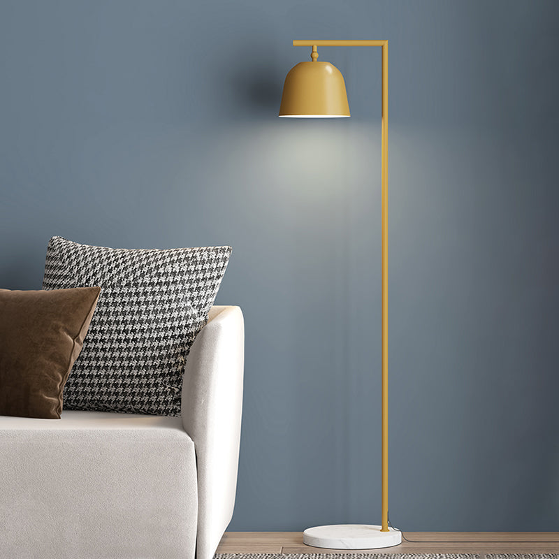 Minimal Metal Bucket Floor Reading Light For Bedroom - 1-Light Black/Gold
