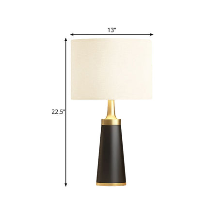 Modern Fabric Cylindrical Night Light: White Table Lamp With Metal Base