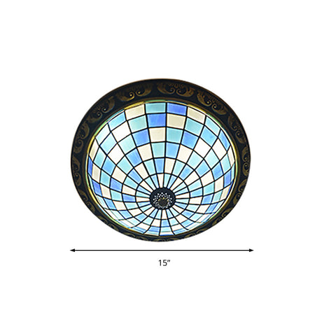 Blue Art Glass Mosaic Tiffany Bowl Ceiling Light For Restaurant And Barhroom
