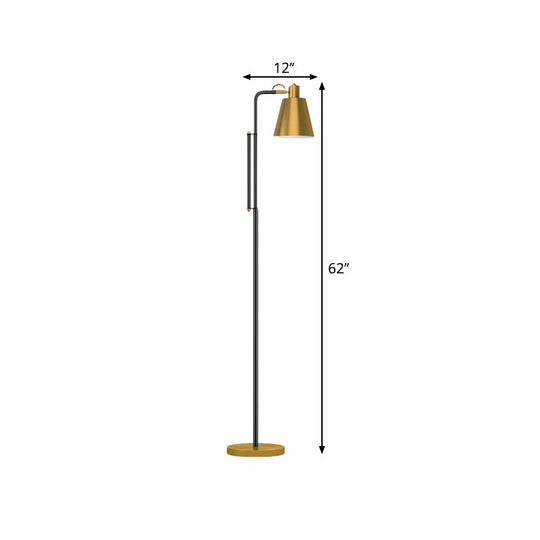 Modern Metallic 1-Light Tapered Floor Lamp In Brass - Ideal For Living Room Reading
