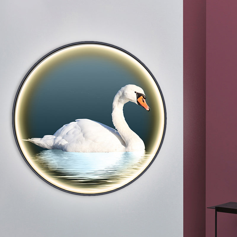 Round Asian Swan Led Wall Sconce In White For Bedroom Left/Right Placement / Left