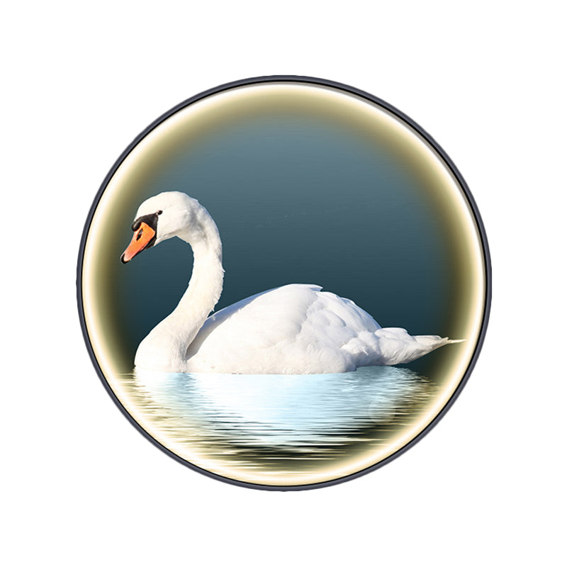 Round Asian Swan Led Wall Sconce In White For Bedroom Left/Right Placement