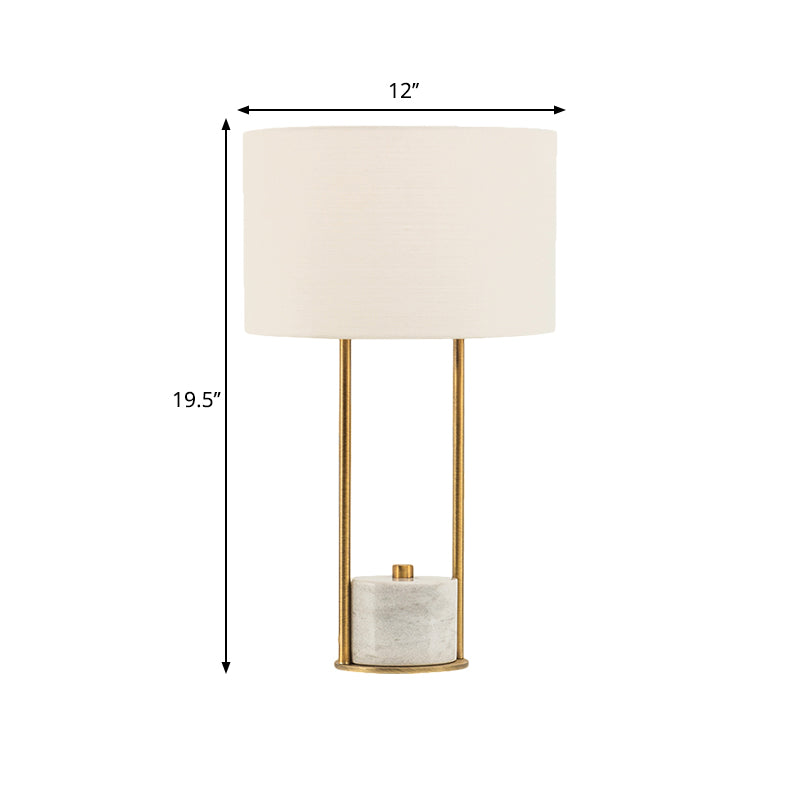 Colette - Modern Fabric Cylinder Nightstand Lamp White/Beige With Marble Base.