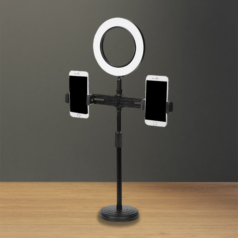 Modern Led Makeup Lamp With Usb Port - Black Metal Circle Shape /