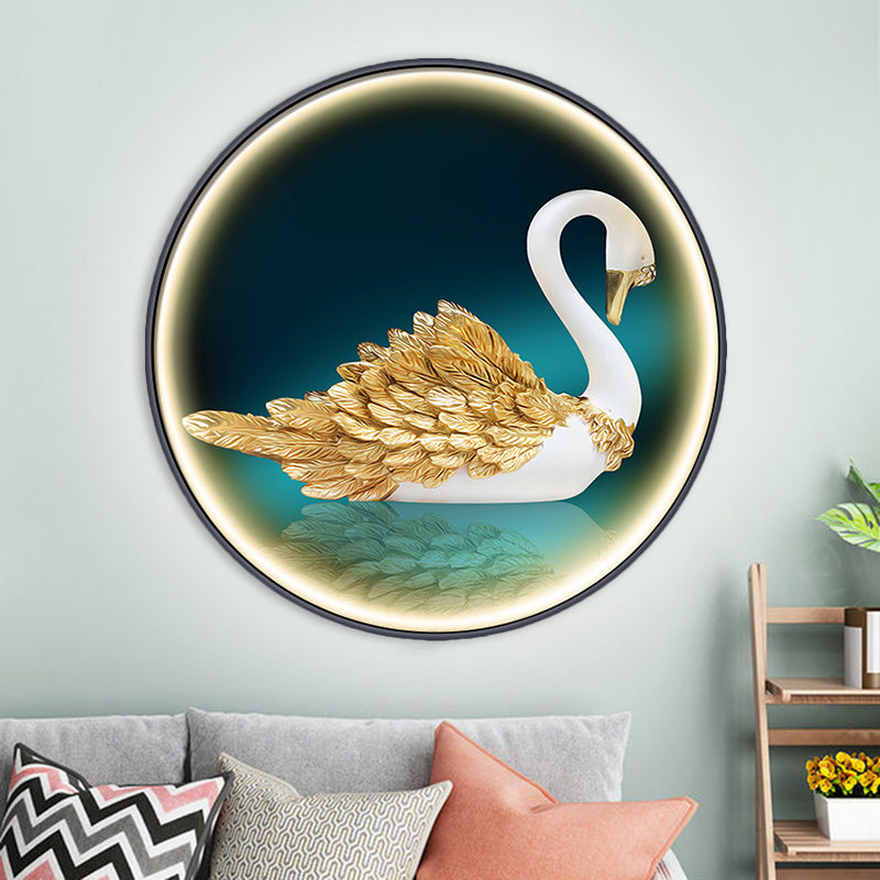 Led Asian Green Parlor Swan Wall Light With Metal Shade - Left/Right Mount / Left