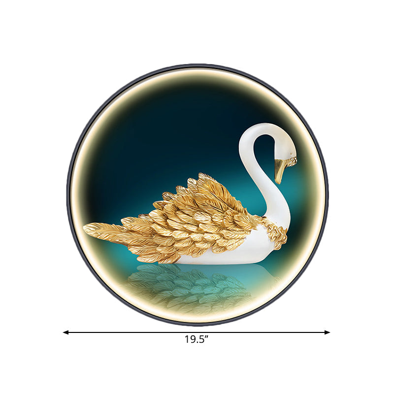 Led Asian Green Parlor Swan Wall Light With Metal Shade - Left/Right Mount