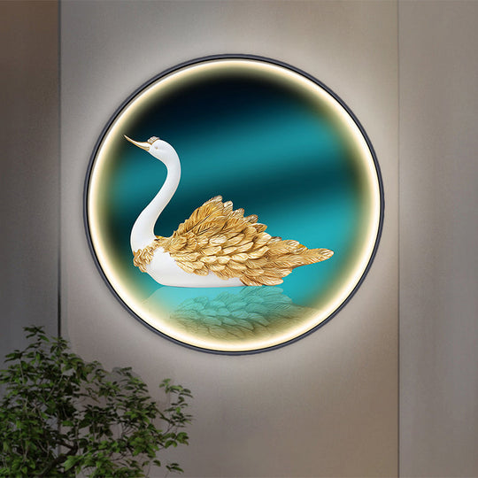 Led Asian Green Parlor Swan Wall Light With Metal Shade - Left/Right Mount / Right