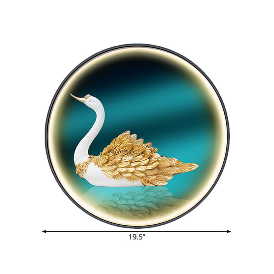 Led Asian Green Parlor Swan Wall Light With Metal Shade - Left/Right Mount
