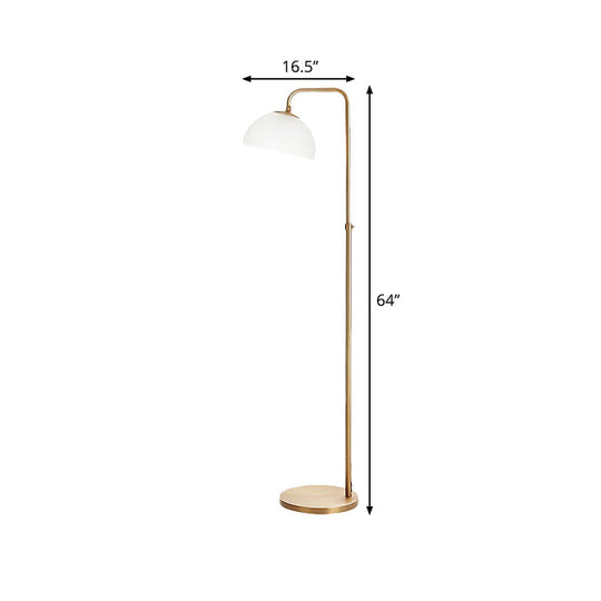 Contemporary Opal Glass Floor Lamp With Brass Finish - Stylish 1-Bulb Reading Lighting For Living