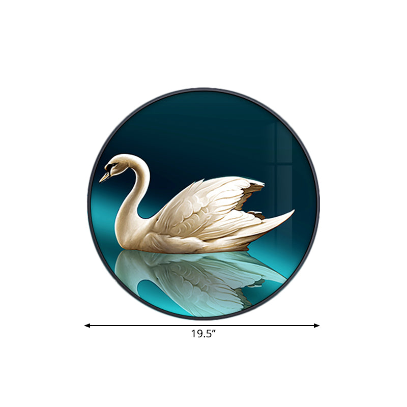 Green Led Asian Style Wall Lamp With Swan Pattern - Circle Metal Mural Lighting Ideas Left/Right