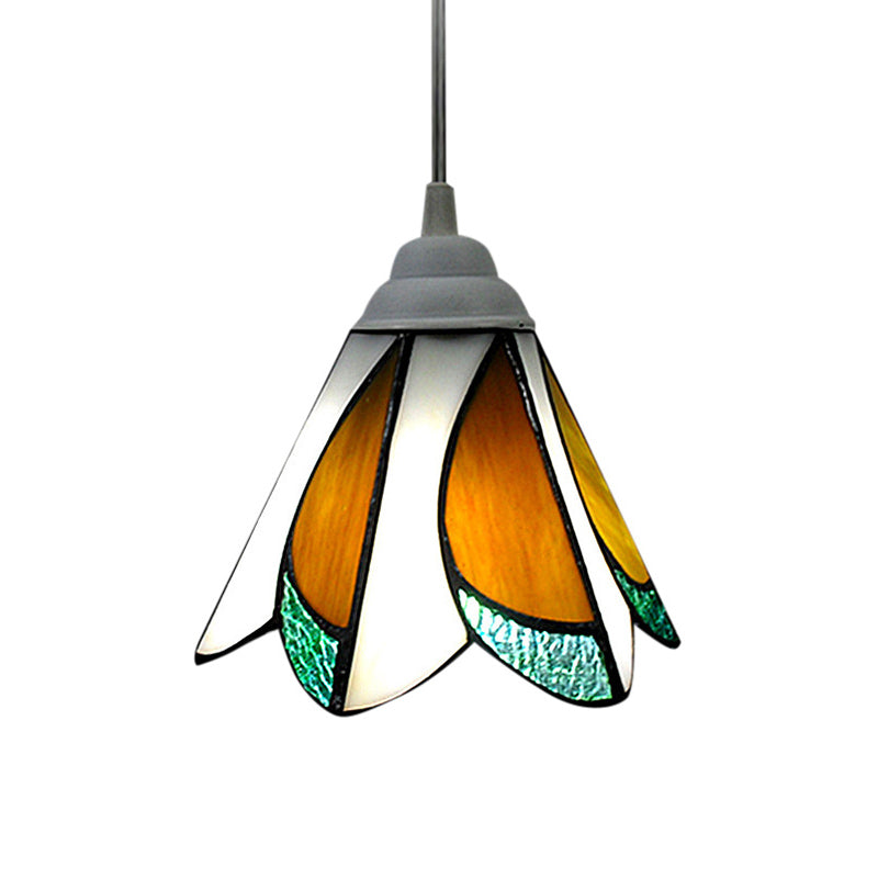 Tiffany-Style Pendulum Light: Handcrafted Art Glass Suspension Lamp In Blue/Green For Foyer