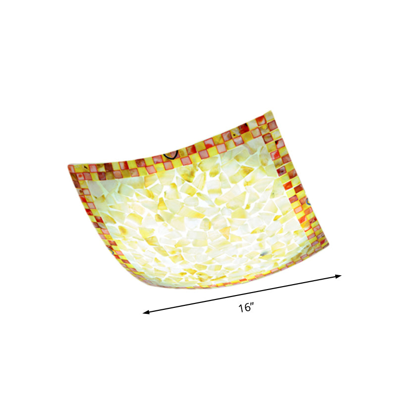 Curved Shell Ceiling Light With Tiffany Mosaic Design And Led - 12’/16’ For Corridor