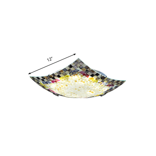 Curved Shell Ceiling Light With Tiffany Mosaic Design And Led - 12’/16’ For Corridor