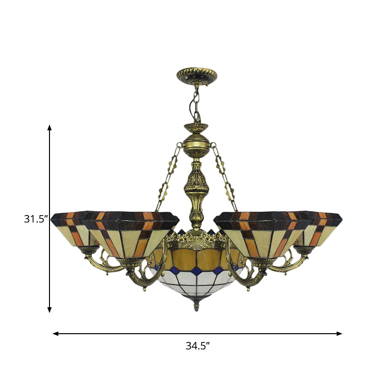 Villa Shuttlecock Chandelier: Vintage Tiffany Yellow Hanging Light