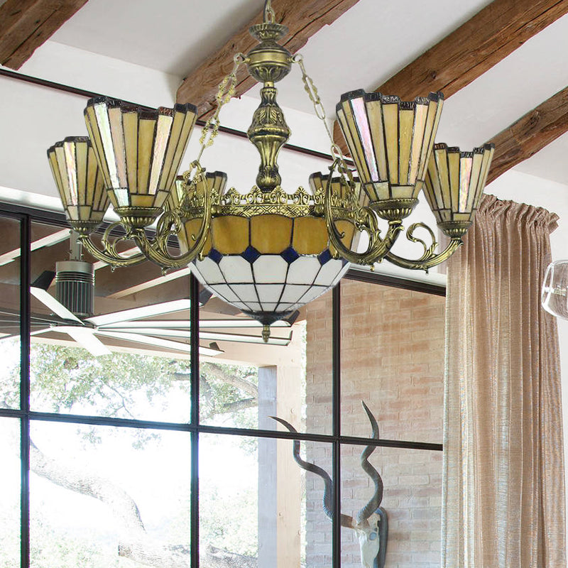 Villa Shuttlecock Chandelier: Vintage Tiffany Yellow Hanging Light