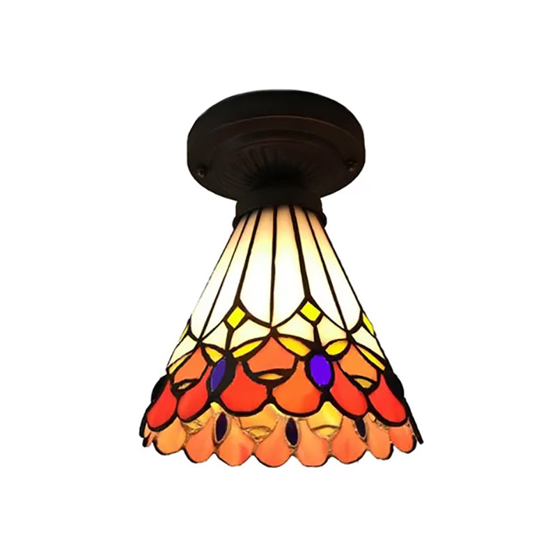 Tiffany Stained Glass Ceiling Mount Light For Cloth Shop – 1-Head Flower/Bird/Phoenix Design In