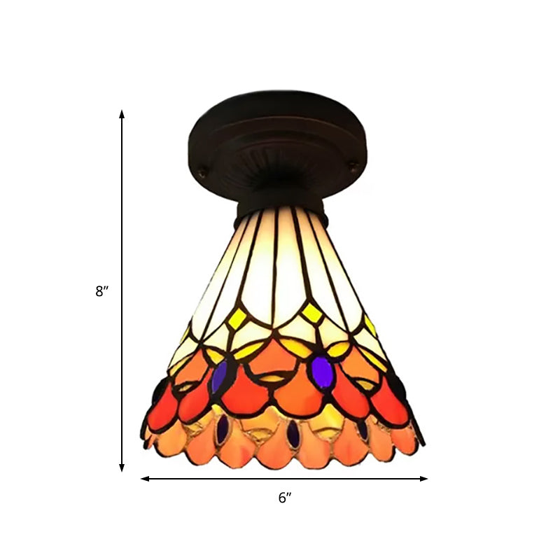 Tiffany Stained Glass Ceiling Mount Light For Cloth Shop – 1-Head Flower/Bird/Phoenix Design In