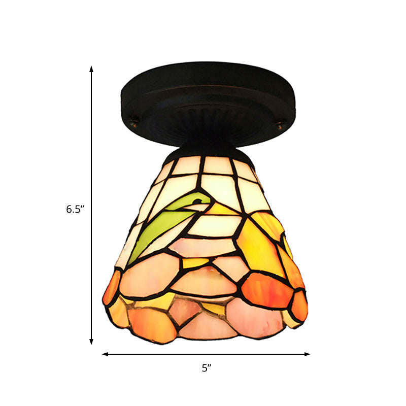 Tiffany Stained Glass Ceiling Mount Light For Cloth Shop – 1-Head Flower/Bird/Phoenix Design In