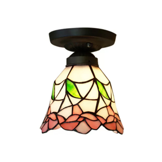 Tiffany Stained Glass Ceiling Mount Light For Cloth Shop – 1-Head Flower/Bird/Phoenix Design In