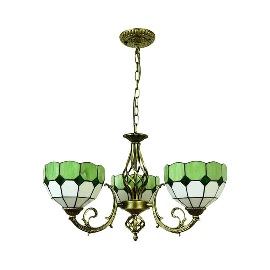 Tiffany Glass Lattice Bowl Pendant Lamp: Vibrant Yellow & Green Shades Perfect For Dining Room - 3