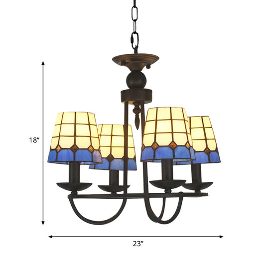 Blue Glass Lattice Chandelier With 4/6/8 Hanging Lights - Perfect For Villa Or Hotel
