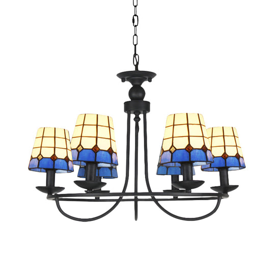 Blue Glass Lattice Chandelier With 4/6/8 Hanging Lights - Perfect For Villa Or Hotel