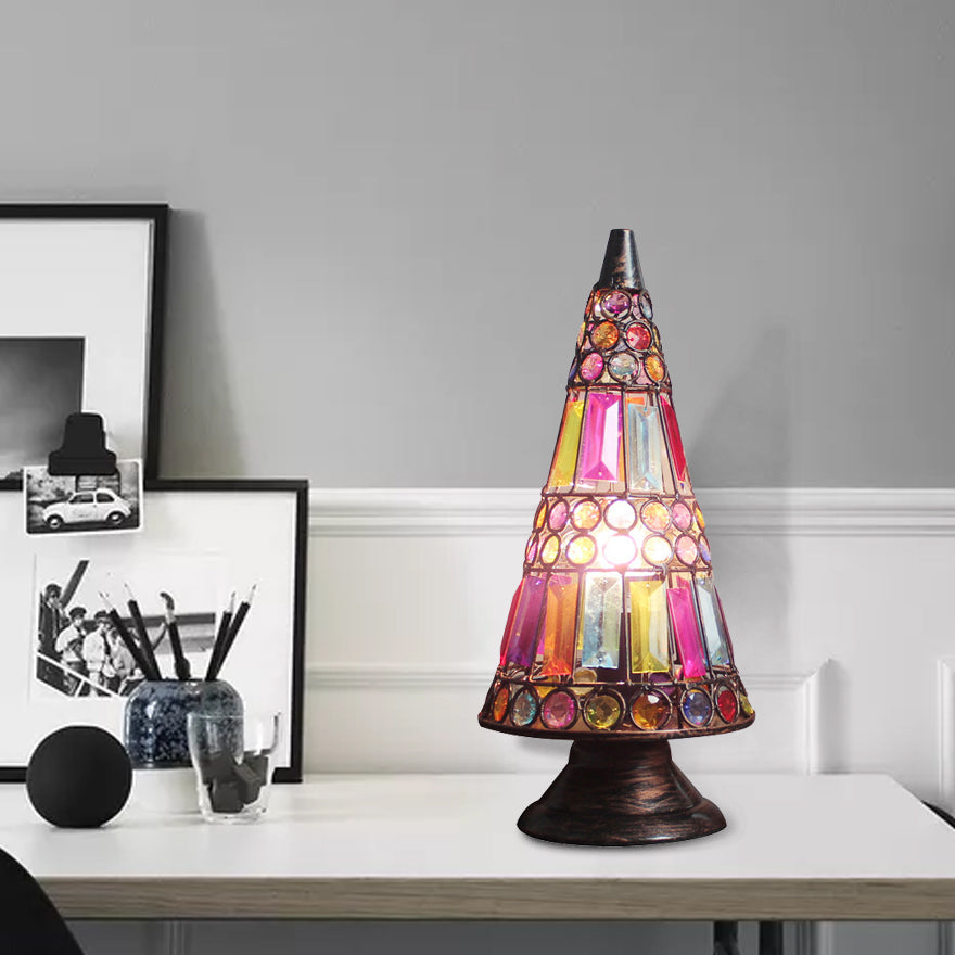 Pink Moroccan Glass Table Lamp - Multi-Colored Slim Trapezoid Ideal For Hotels