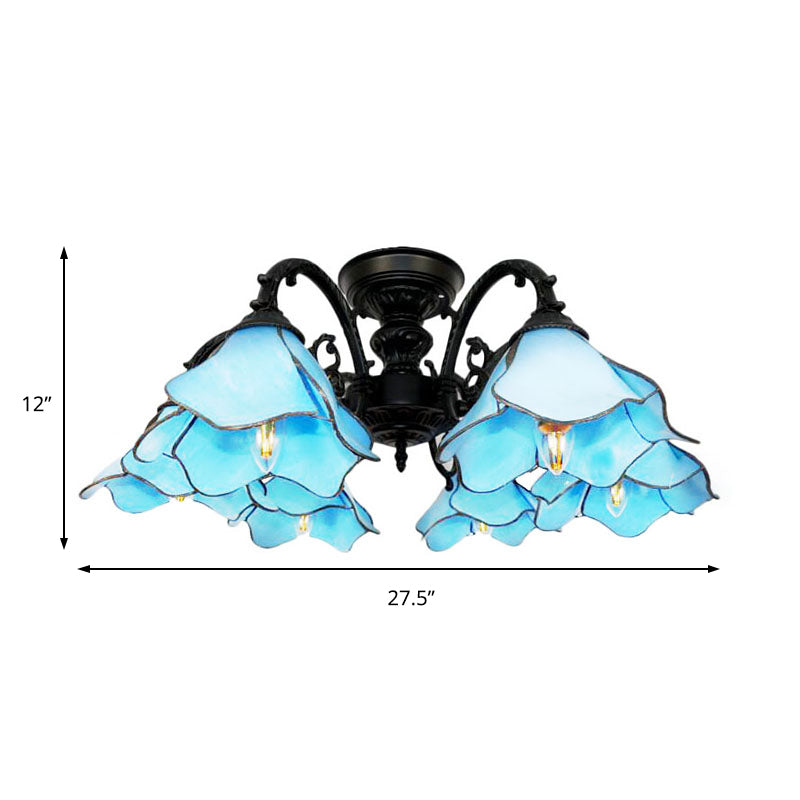 Tiffany Blue Chandelier: 6-Light Bookstore Flower Pendant Light With Creative Art Glass - Perfect