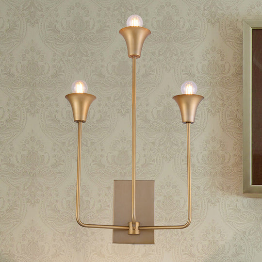Luxurious Metal Bell Sconce Light Fixture 3-Bulb Wall Mounted Lighting In Elegant Gold