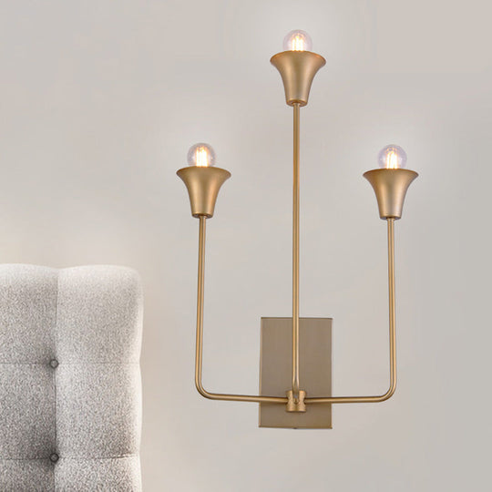 Luxurious Metal Bell Sconce Light Fixture 3-Bulb Wall Mounted Lighting In Elegant Gold