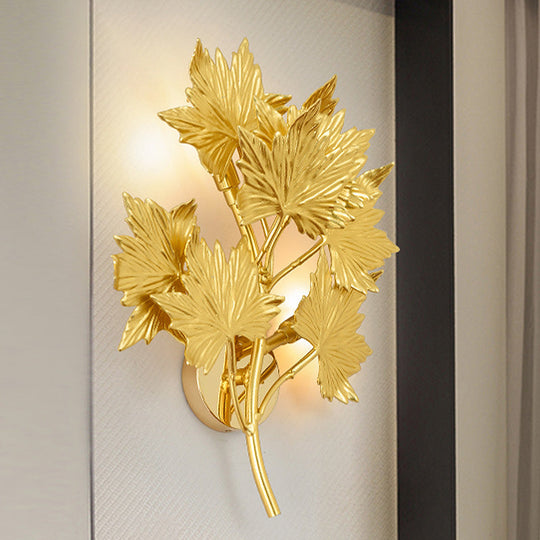 Luxury Gold Aluminium Maple Leaf Wall Sconce Light - 2/8 Heads For Living Room 2 /