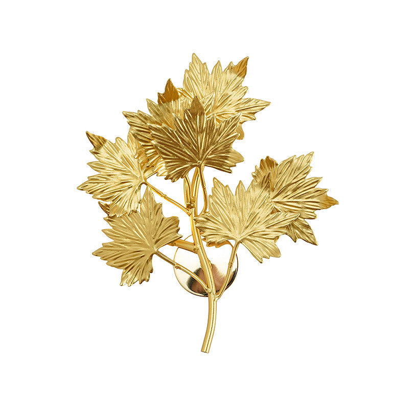 Luxury Gold Aluminium Maple Leaf Wall Sconce Light - 2/8 Heads For Living Room