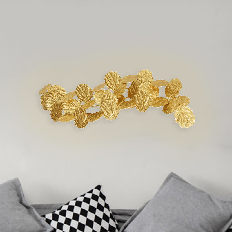 Golden Lotus Leaf Sconce: Wall Mounted Metal Light Fixture (6-Light) For Living Room