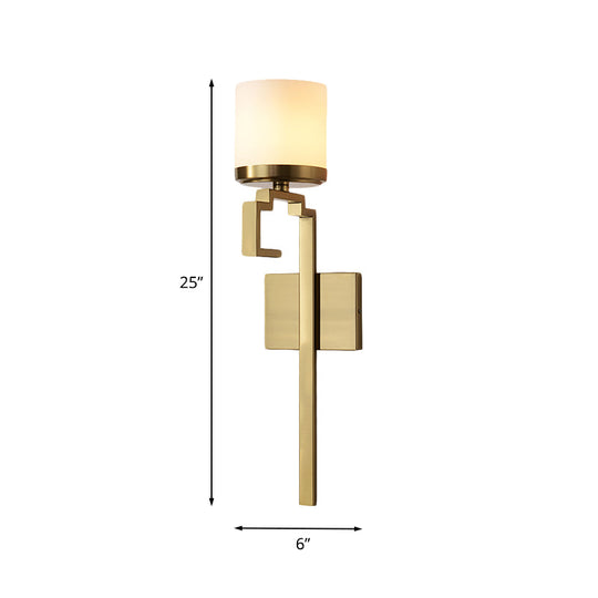 Mid Century Brass Wall Sconce With Opal Matte Glass And Oriental Element