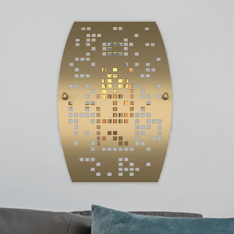 Colonialist Gold Metal Wall Sconce With Curved Panel And Cutout Design - Living Room Lighting