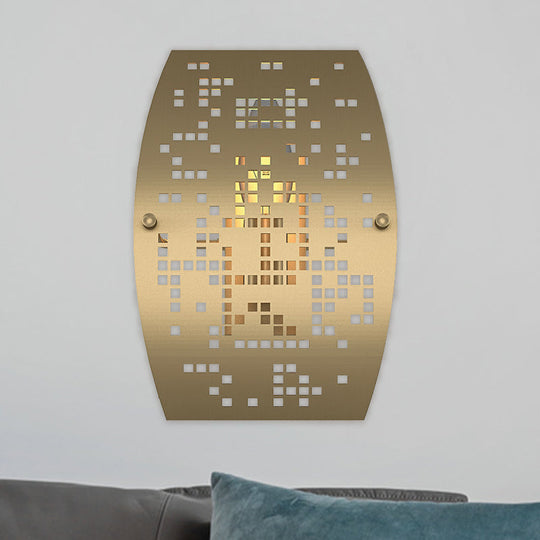 Colonialist Gold Metal Wall Sconce With Curved Panel And Cutout Design - Living Room Lighting